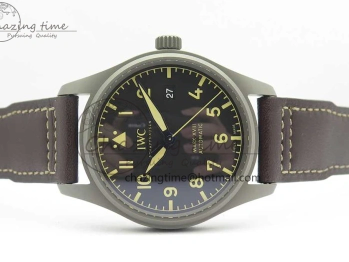 MIROTIME 0113 SmartChoice Mark XVIII IW327006 Titanium M+F 1:1 Best Edition Black Dial on Brown Leather Strap A 7145